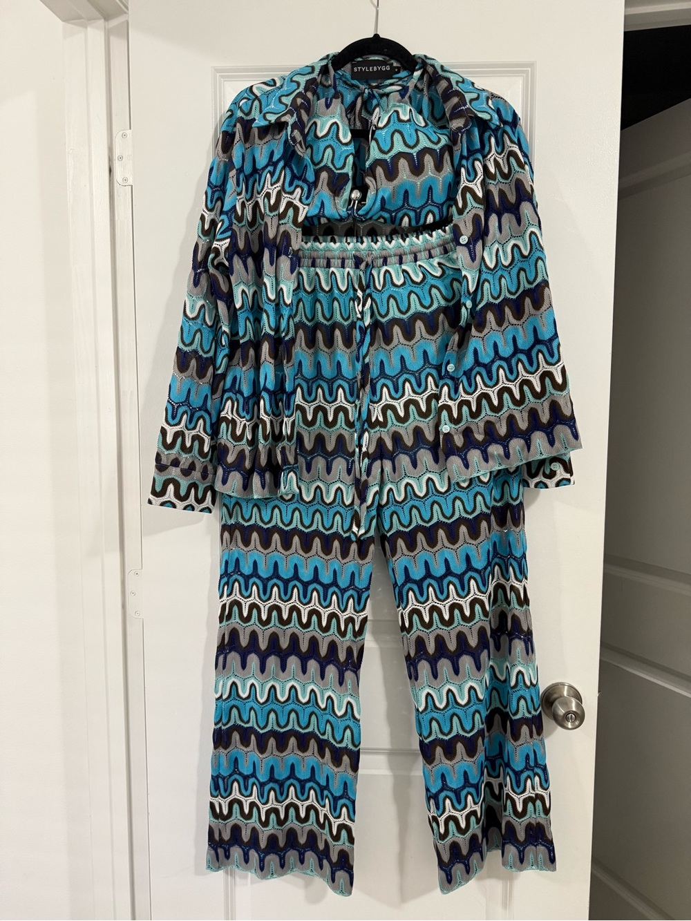 Women Blue Wave-Print 3 Piece Set